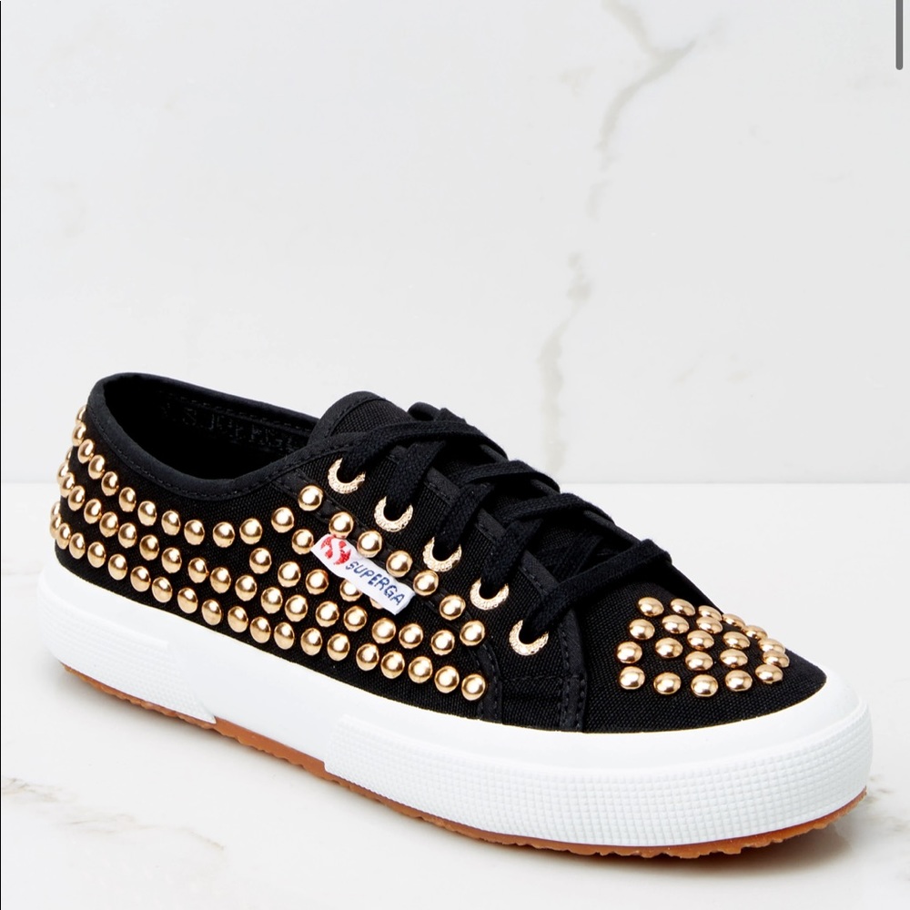 2750 Cotstuds1w Black And Gold Studded Sneakers